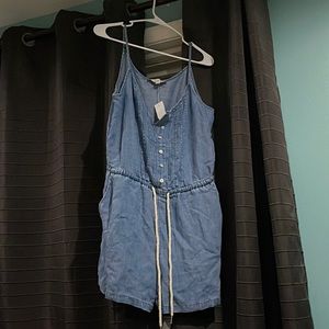 BRAND NEW WITH TAG Chambray Pintucked Strappy Romper from the loft.